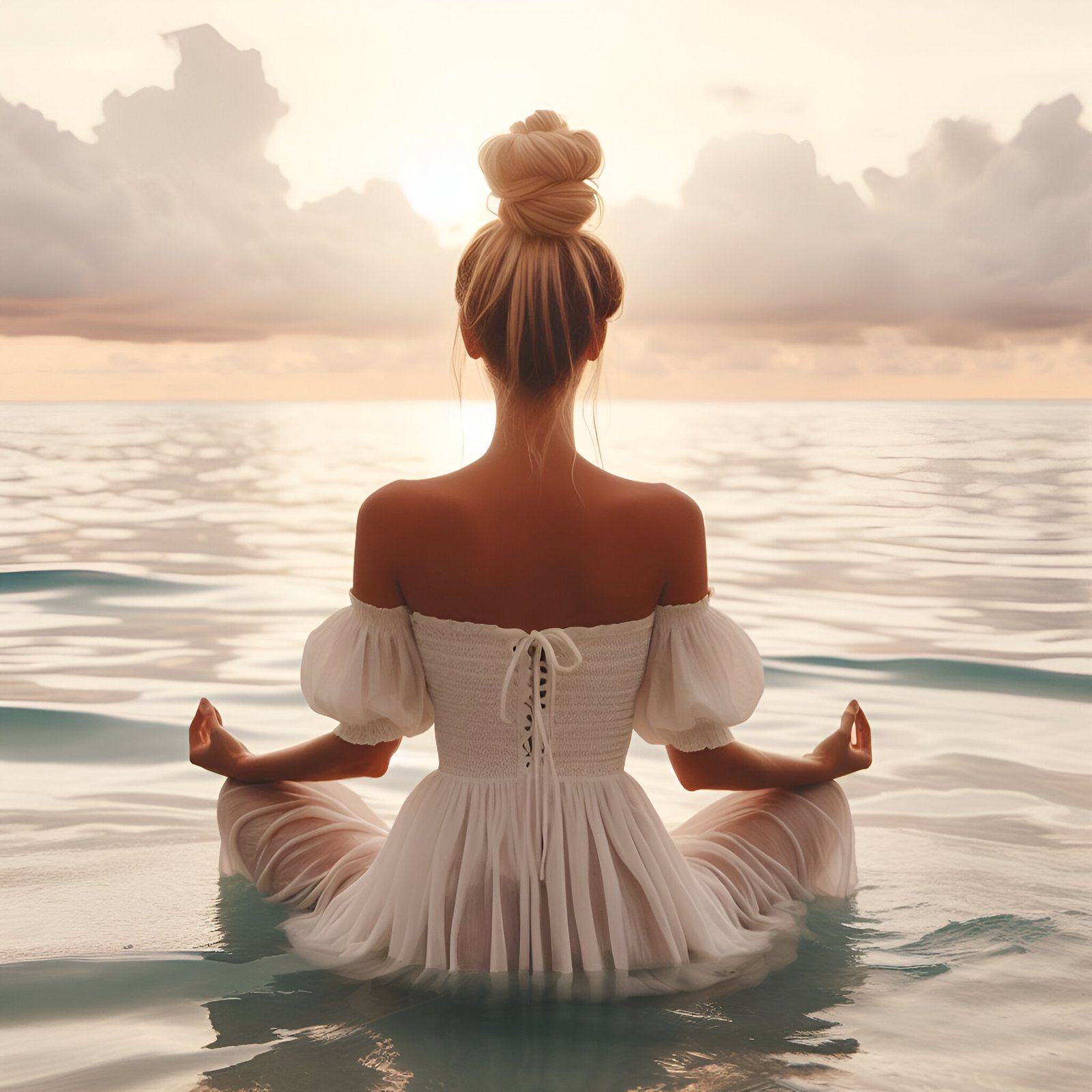 Marya Vázquez sobre el mar relajada en Yin Yoga Althaia