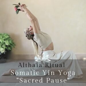 Marya Vázquez in **Anjaneyasana** pose in **Somatic Yin Yoga “Sacred Pause.”