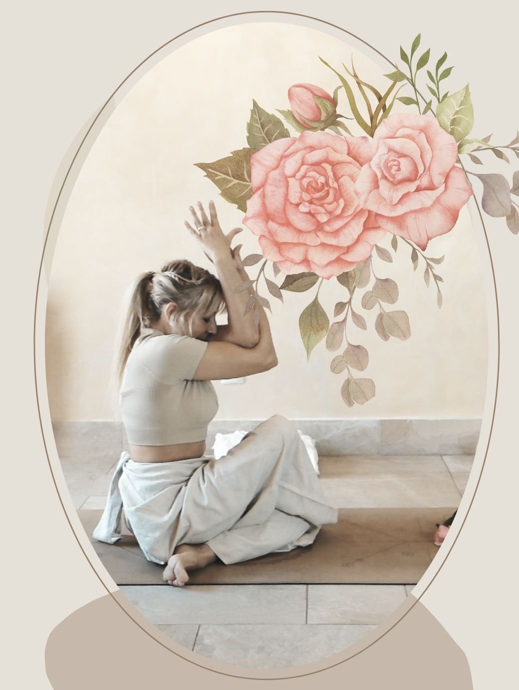 Marya Vázquez en postura de yoga gomukhasana de yin yoga y meditación somática un en un ritual y retiro de yoga en yin yoga althaia