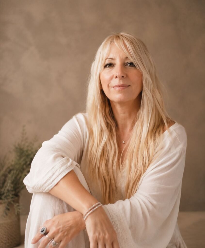 Marya Vázquez feliz rodeada de naturaleza en Yin Yoga Altha Marya Vázquez - Stress & Anxiety Relief Coach. Coach de alivio del Estrés & Ansiedad